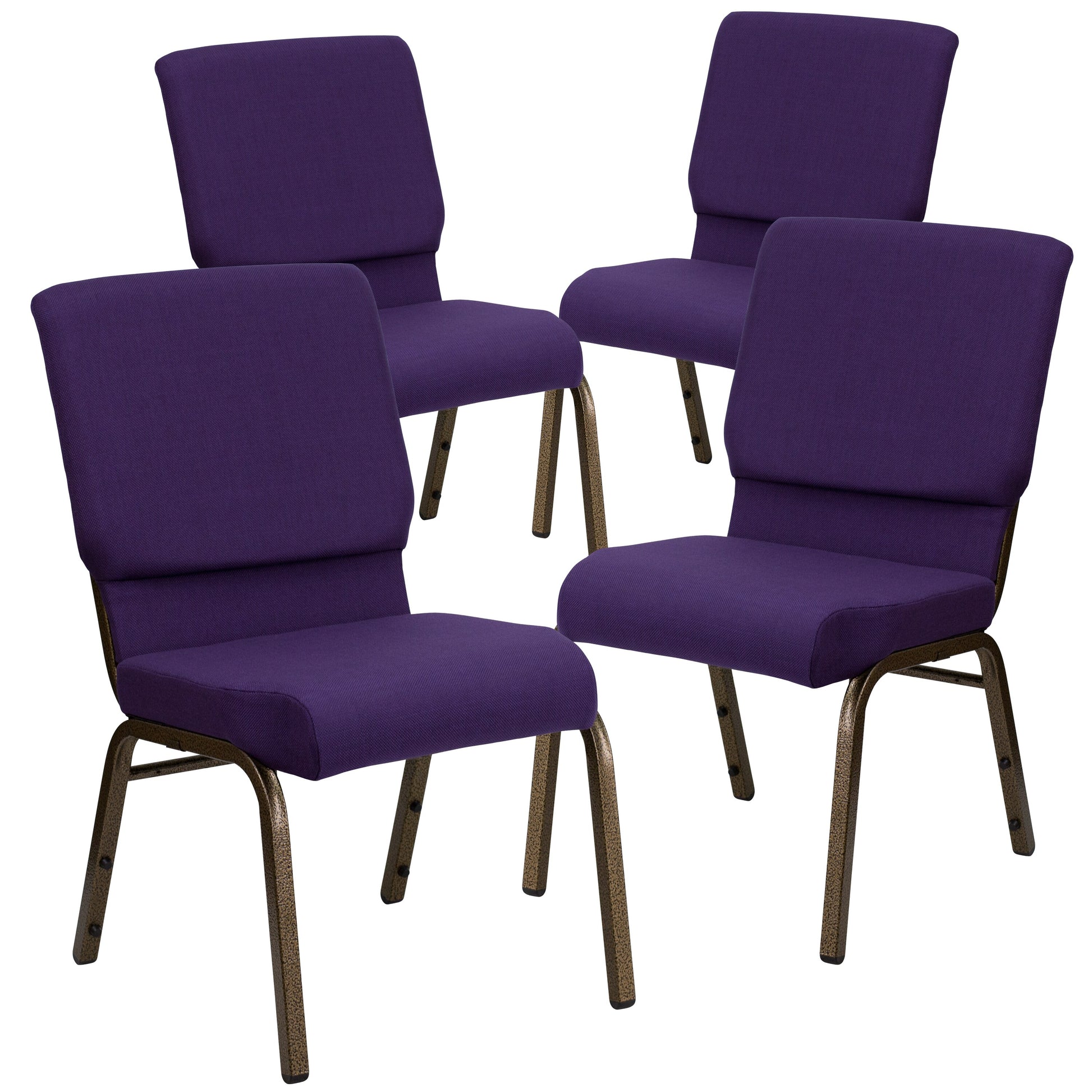 Flash Furniture 4 Pack HERCULES Series 18.5-in W Stacking Church Chair in Royal Purple Fabric - Gold Vein Frame