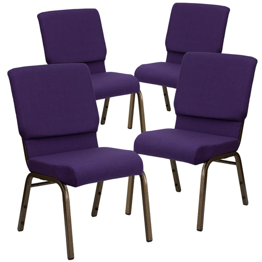Flash Furniture 4 Pack HERCULES Series 18.5-in W Stacking Church Chair in Royal Purple Fabric - Gold Vein Frame