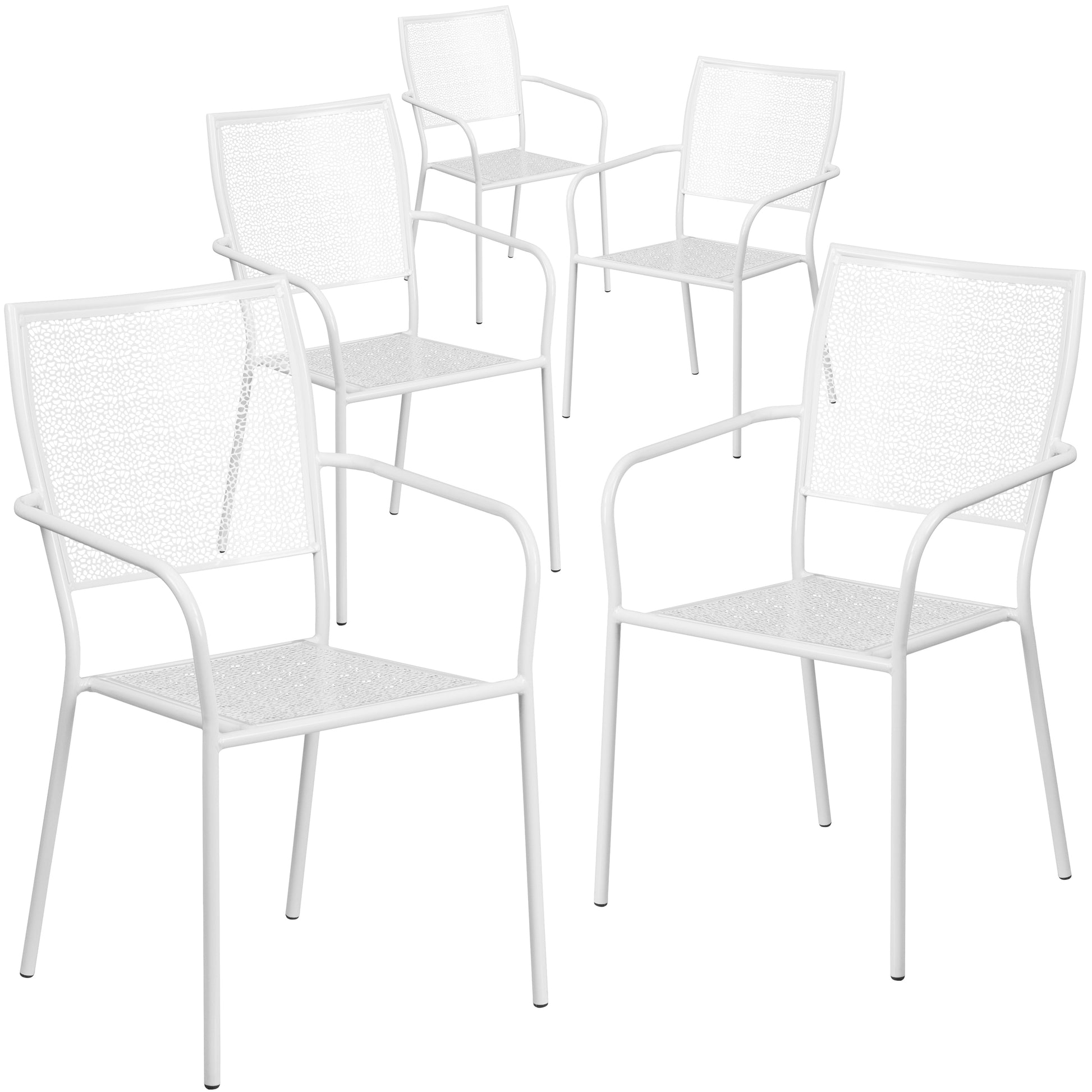 Flash Furniture Oia Commercial Grade 5 Pack White Indoor-Outdoor Steel Patio Arm Chair with Square Back