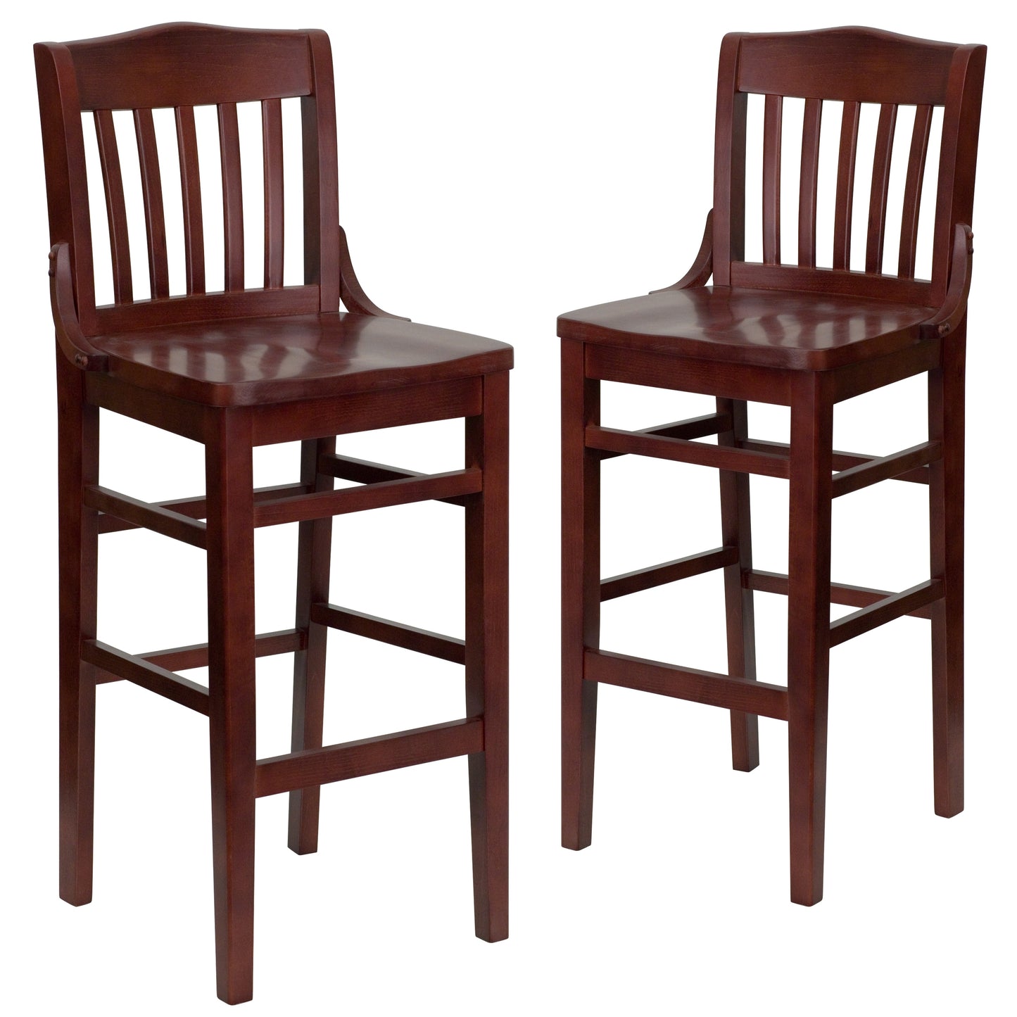Flash Furniture 2 Pack HERCULES Series School House Back Mahogany Wood Restaurant Barstool