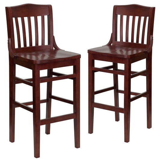 Flash Furniture 2 Pack HERCULES Series School House Back Mahogany Wood Restaurant Barstool