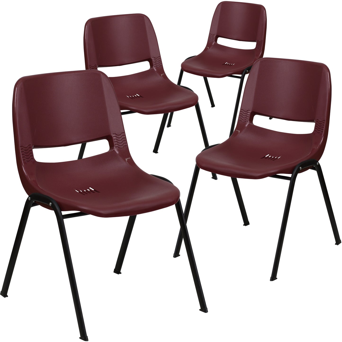 Flash Furniture 4 Pack HERCULES Series 880 lb Capacity Burgundy Ergonomic Shell Stack Chair with Black Frame
