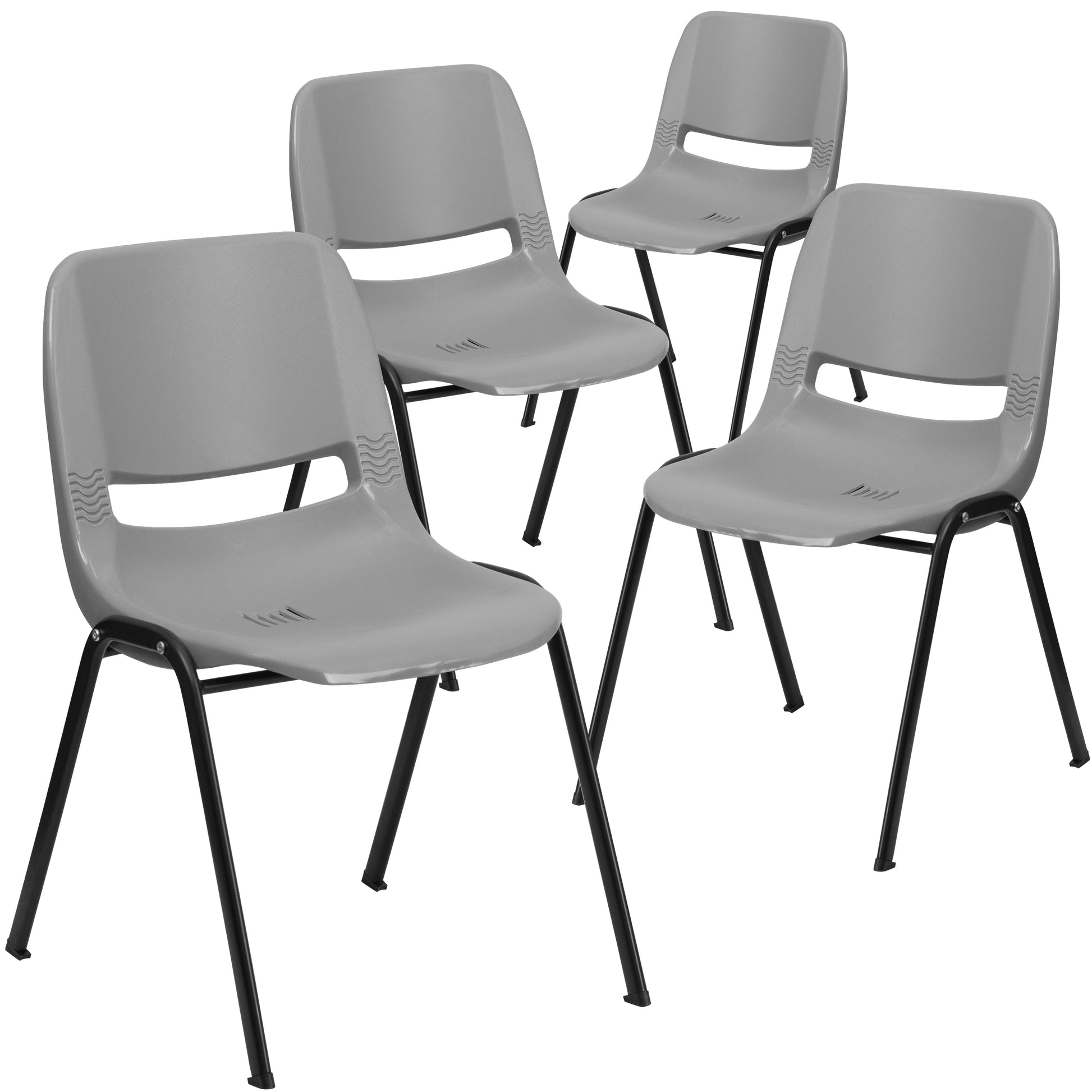 Flash Furniture 4 Pack HERCULES Series 880 lb Capacity Gray Ergonomic Shell Stack Chair with Black Frame