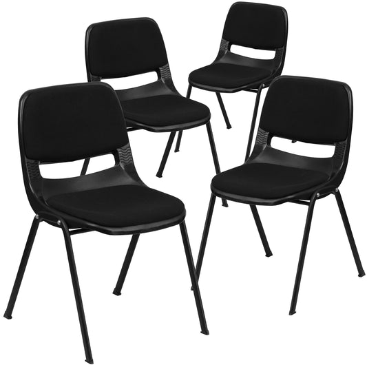 Flash Furniture 4 Pack HERCULES Series 880 lb Capacity Black Padded Ergonomic Shell Stack Chair with Black Frame
