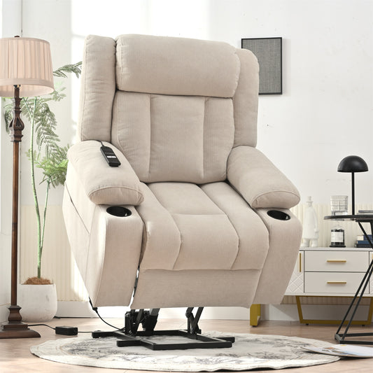 Tatayosi Light Gray Power Lift Recliner Chair with Extended Footrest Remote Control and Cup Holders 330 lbs Capacity for Elderly Living Room