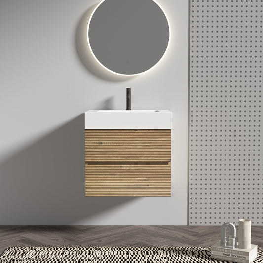 GDFStudio Grace 24-inch Modern Floating Bathroom Vanity with White Quartz Sink and Soft-close Drawers - Rough Oak Finish