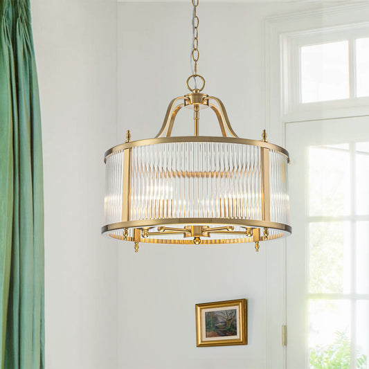 EDISLIVE 5 -Light Gold Modern/contemporary Ribbed glass Glass Drum Medium Indoor Hanging Pendant Light