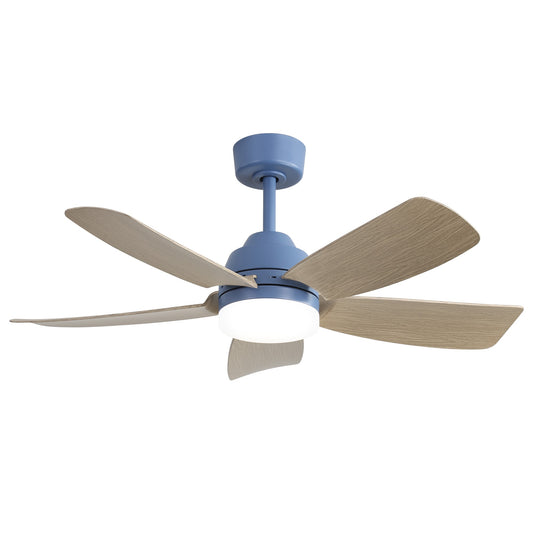 Clihome Ceiling Fans with LED Light 42-in Dark Blue and Brown with ABS gray wood grain Blades Color-Changing Integrated LED Propeller Ceiling Fan With Light 5 -Blade