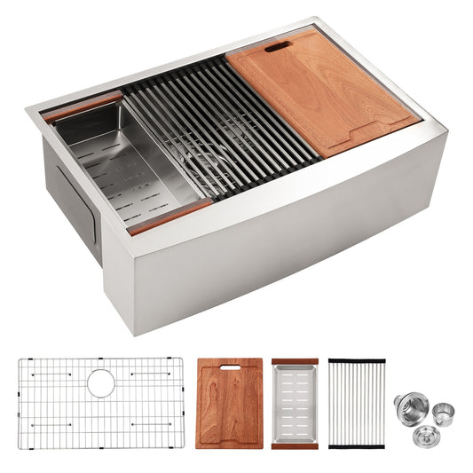Forclover Farmhouse apron front 30-in x 22-in Stainless steel Single bowl 16 -Gauge Kitchen Sink with Drainboard