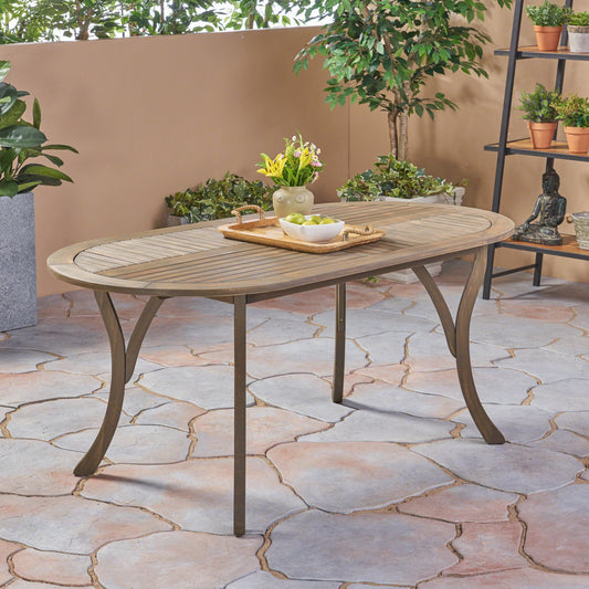 Christopher Knight Home Hermosa Outdoor Acacia Wood 70 Inches Oval Dining Table Gray