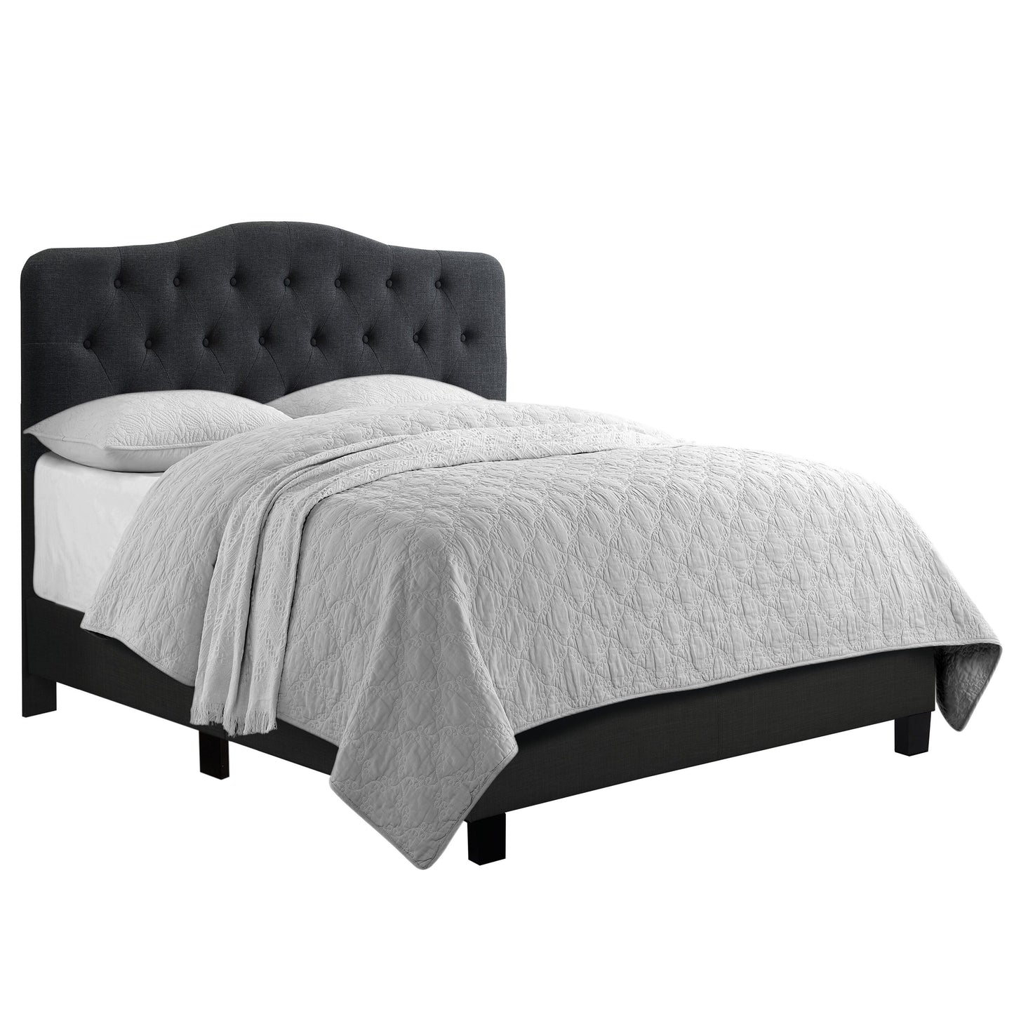 Boyel Living Low Profile Upholstered Bed Button Tufted Bed Frame with Solid Wood Structure and Plush Padding