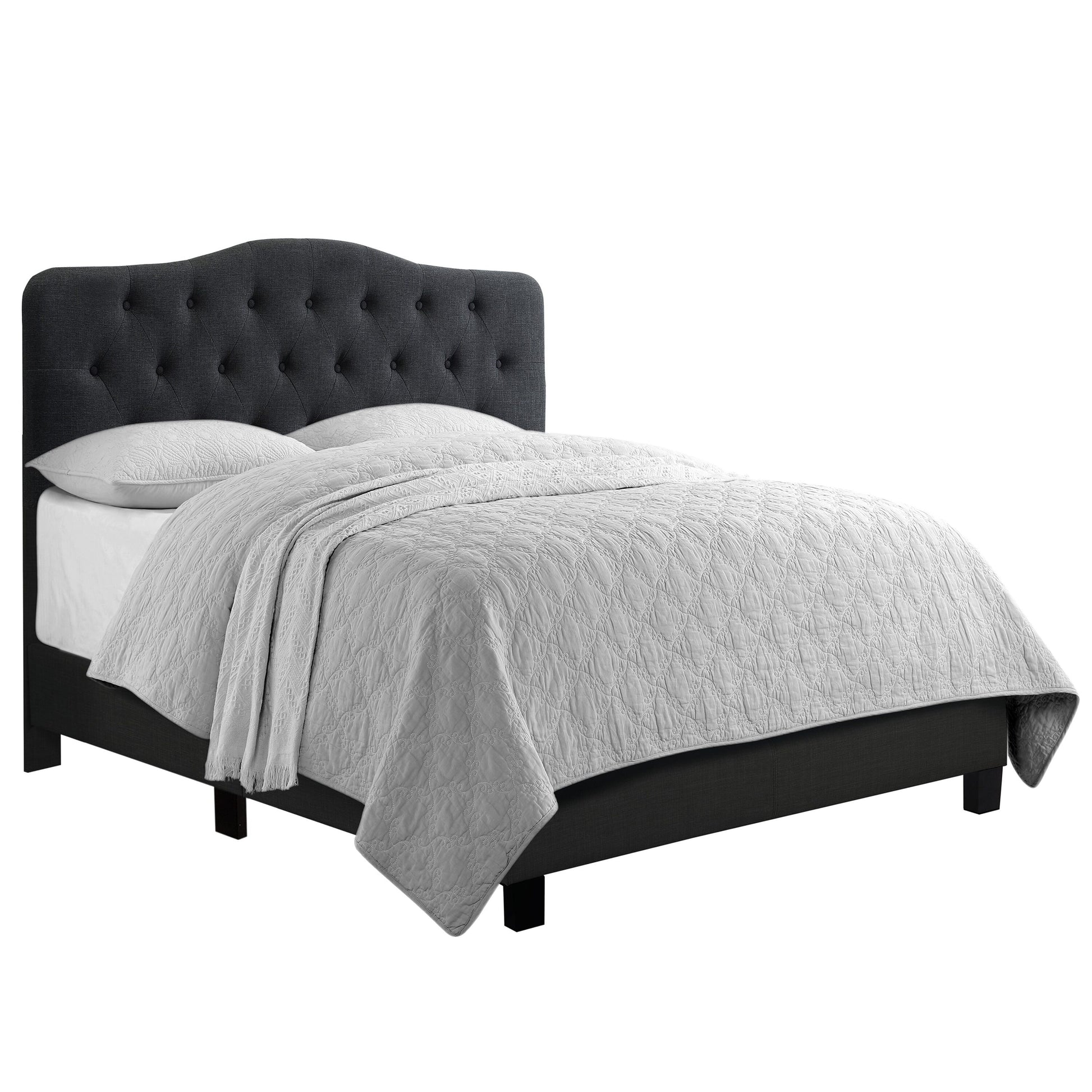 Boyel Living Low Profile Upholstered Bed Button Tufted Bed Frame with Solid Wood Structure and Plush Padding