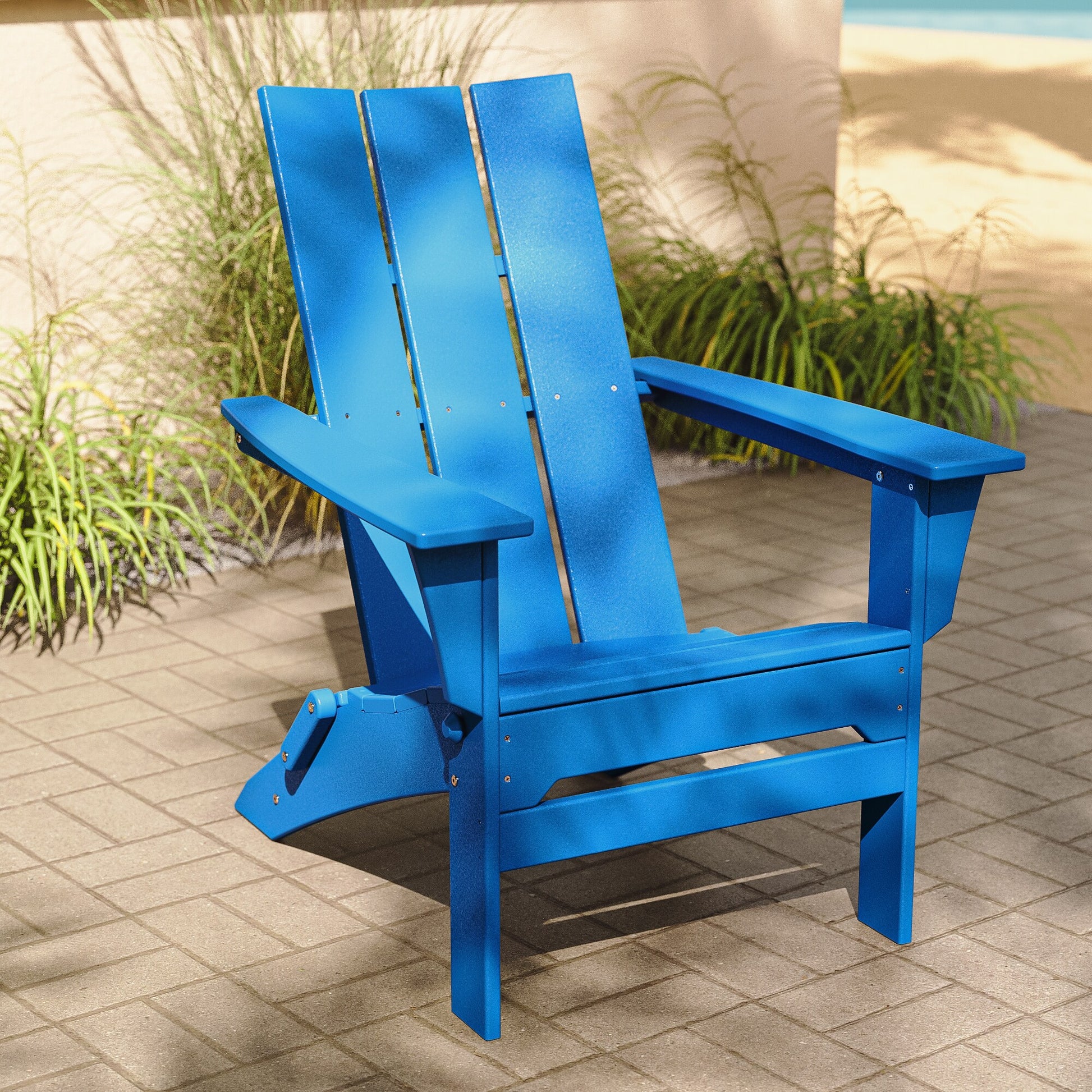 Trex Outdoor Furniture Seaport Pacific Blue HDPE Frame Stationary Adirondack Chair with Solid Seat