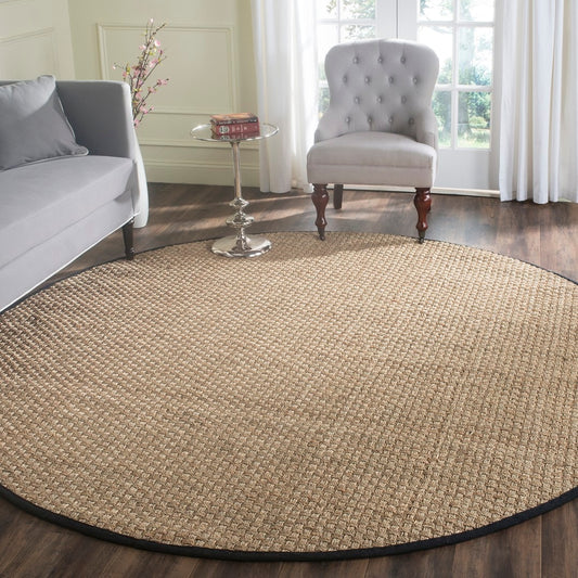 Safavieh Nf Basket Weave W/Black Border Natural Fiber Round 10ft x 10ft Rug