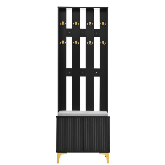 Flynama Hall Tree Modern 23.6-in Black Wood Hall Tree