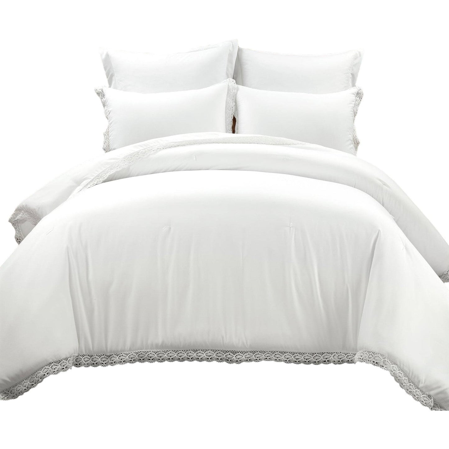 Slickblue 5-Piece White Lace Trim Comforter Set â€“ Lightweight Machine Washable Perfect for Bedroom - King/Full-Queen
