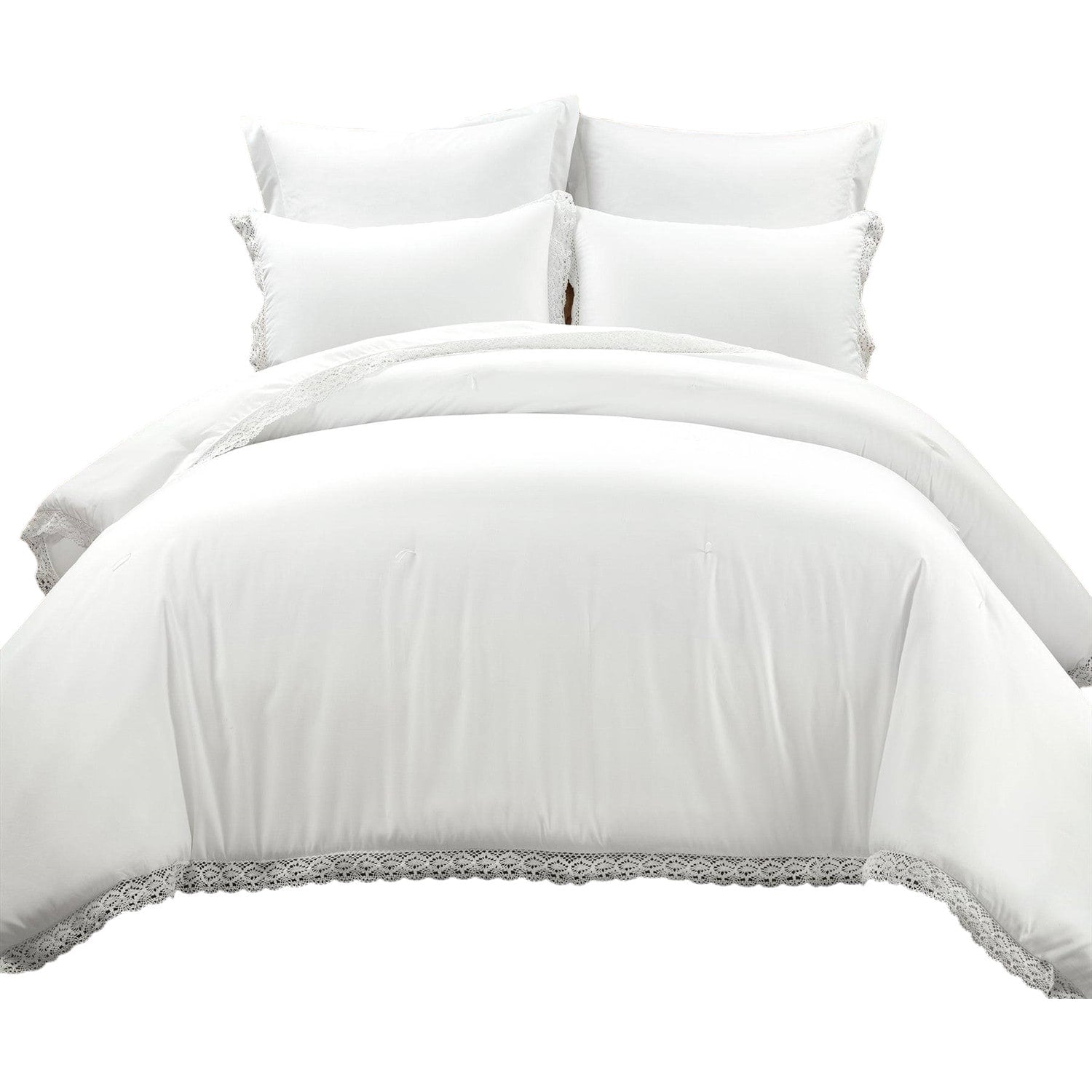 Slickblue 5-Piece White Lace Trim Comforter Set â€“ Lightweight Machine Washable Perfect for Bedroom - King/Full-Queen