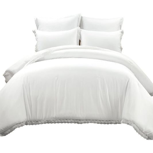 Slickblue 5-Piece White Lace Trim Comforter Set â€“ Lightweight Machine Washable Perfect for Bedroom - King/Full-Queen