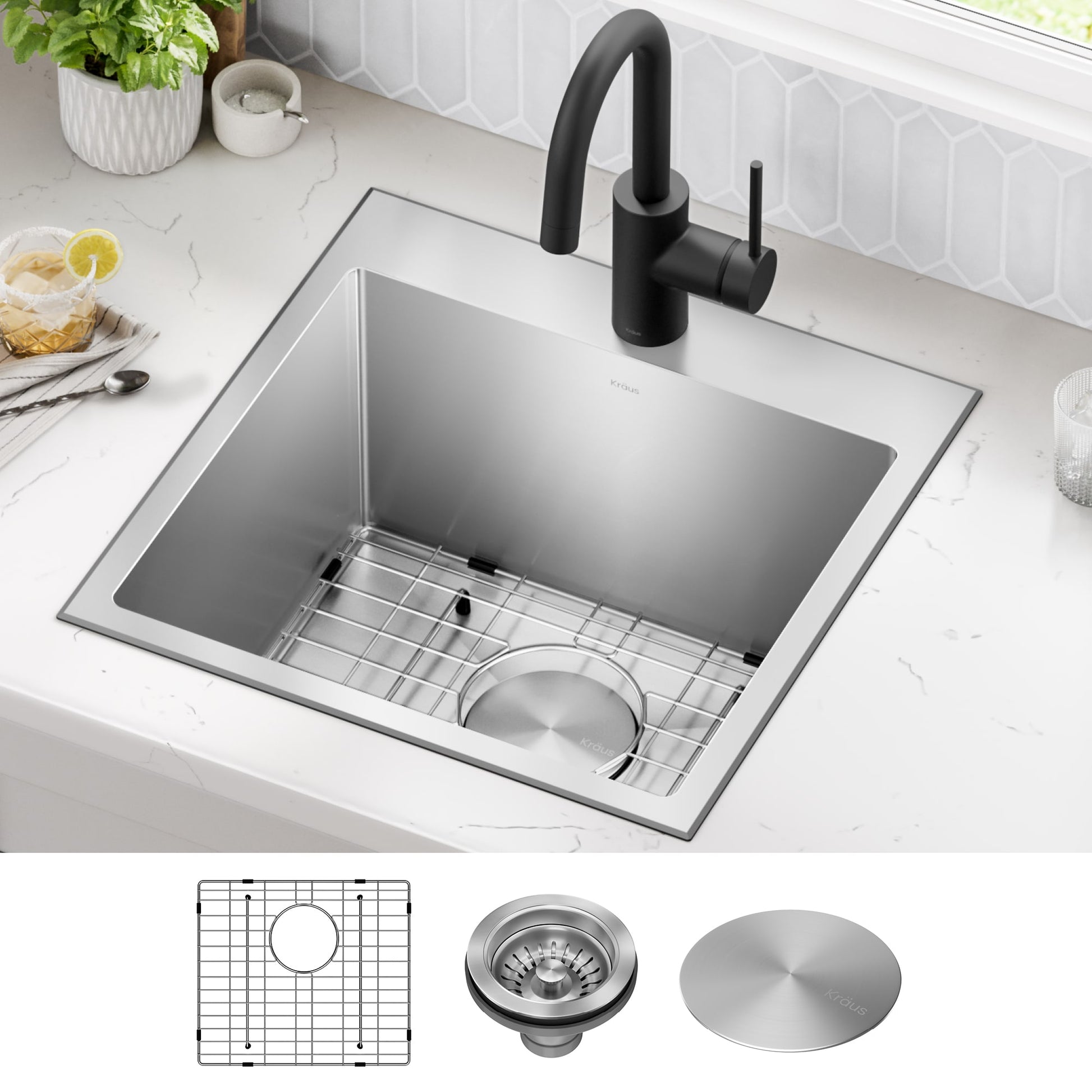 Kraus Standart PRO 18-in L x 18-in W Stainless steel Drop-in or undermount Commercial/Residential Bar Sink