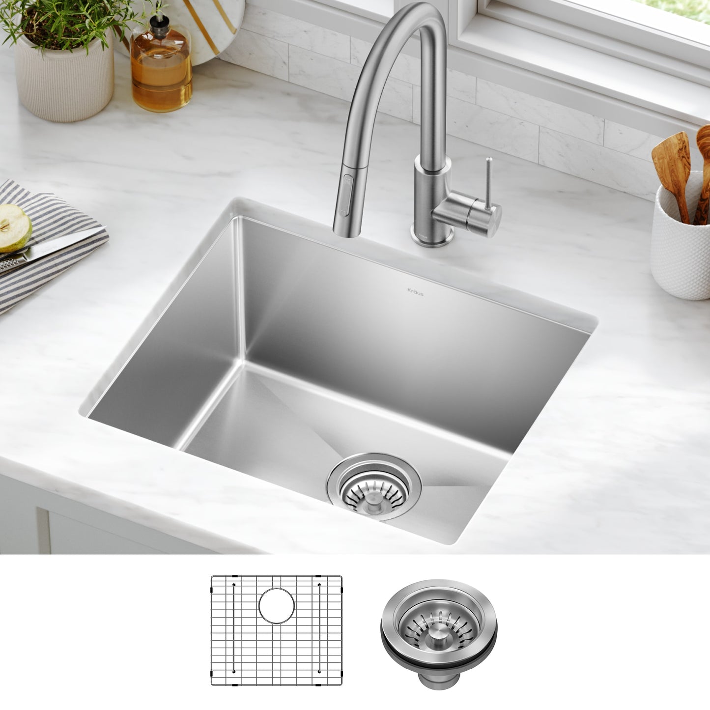 Kraus Standart PRO Undermount 21-in x 18-in Stainless steel Single bowl 16 -Gauge Kitchen Sink