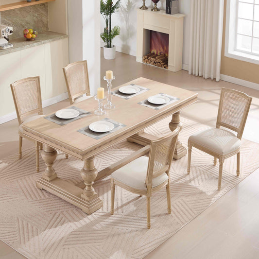 Dexmalle  Set of 2 Beige French Country Dining Chairs with Nature Rattan Back