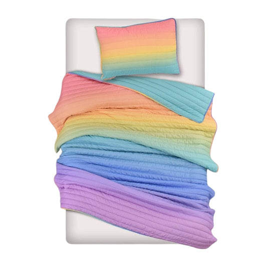 Slickblue 2-Piece Multi-Color Twin/Twin XL Polyester Rainbow Quilt Set for Kids Bedroom Use