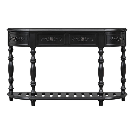 Vynxaria  52inch Modern and Contemporary Curved Console Table Sofa Table Entryway Table for Hallway Living Room with 4 Drawers and 1 Shelf Black