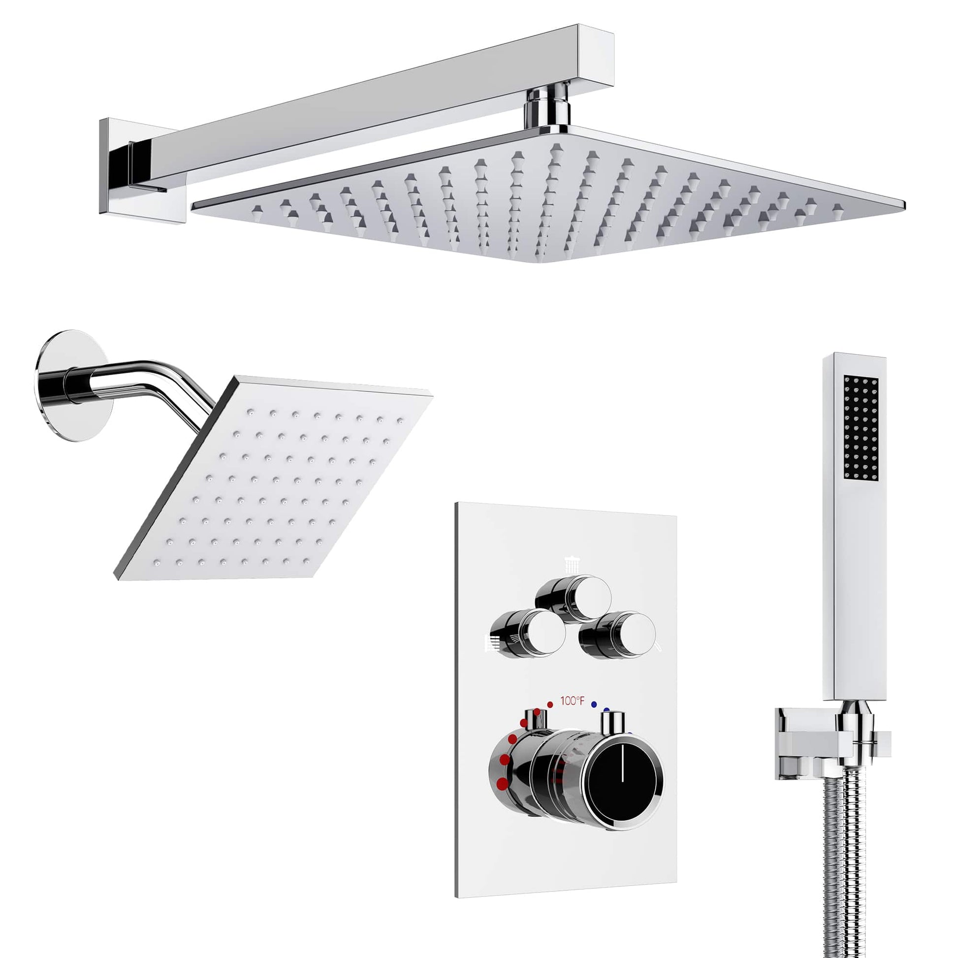 EVERSTEIN 12 in. High-Pressure Rainfall Shower Faucet Dual Showerheads System with Thermostatic Valve And Handheld Shower