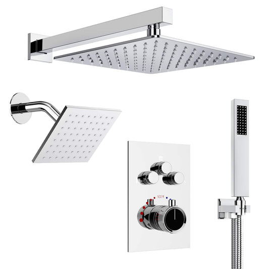 EVERSTEIN 12 in. High-Pressure Rainfall Shower Faucet Dual Showerheads System with Thermostatic Valve And Handheld Shower