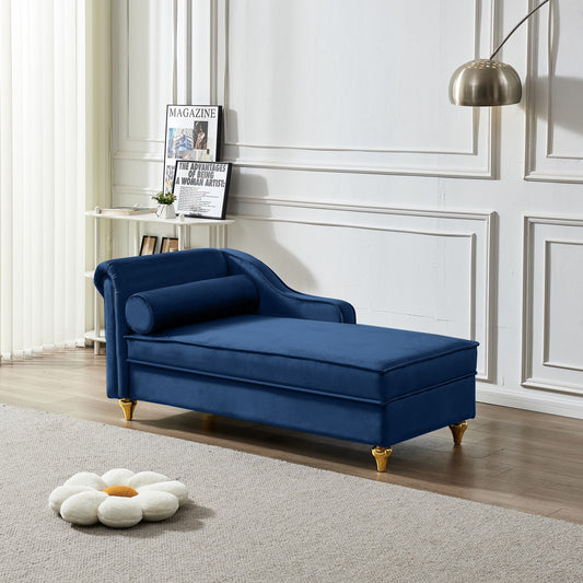 LOVMOR Modern Upholstery Chaise Lounge Chair with Storage Velvet Navy Blue