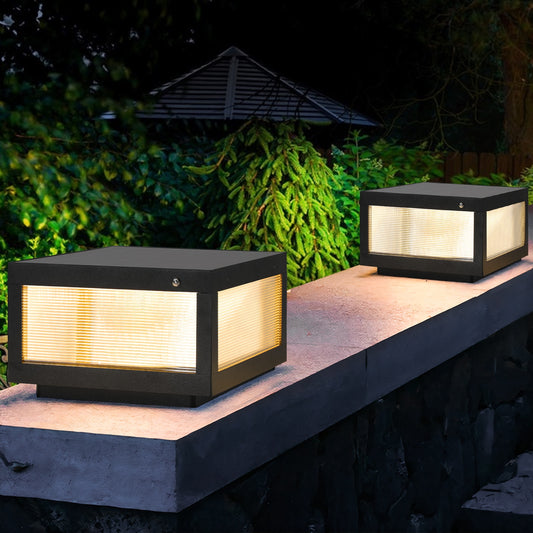Tatayosi 12 inches Black Solar Powered LED Post Cap Light Modern Outdoor LED Fence Light for Pathways Decks and Patios (2-Pack)