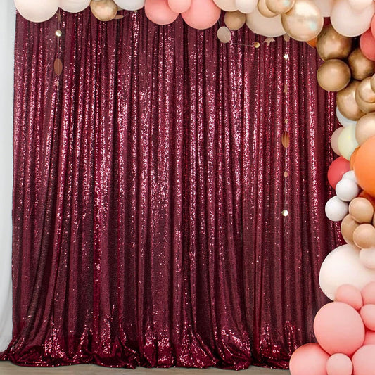 ShiDianYi  8FTx10FT Burgundy Sequin Glitter Backdrop Curtain Sparkling Photo Booth Background for Weddings Christmas Parties Bridal Showers