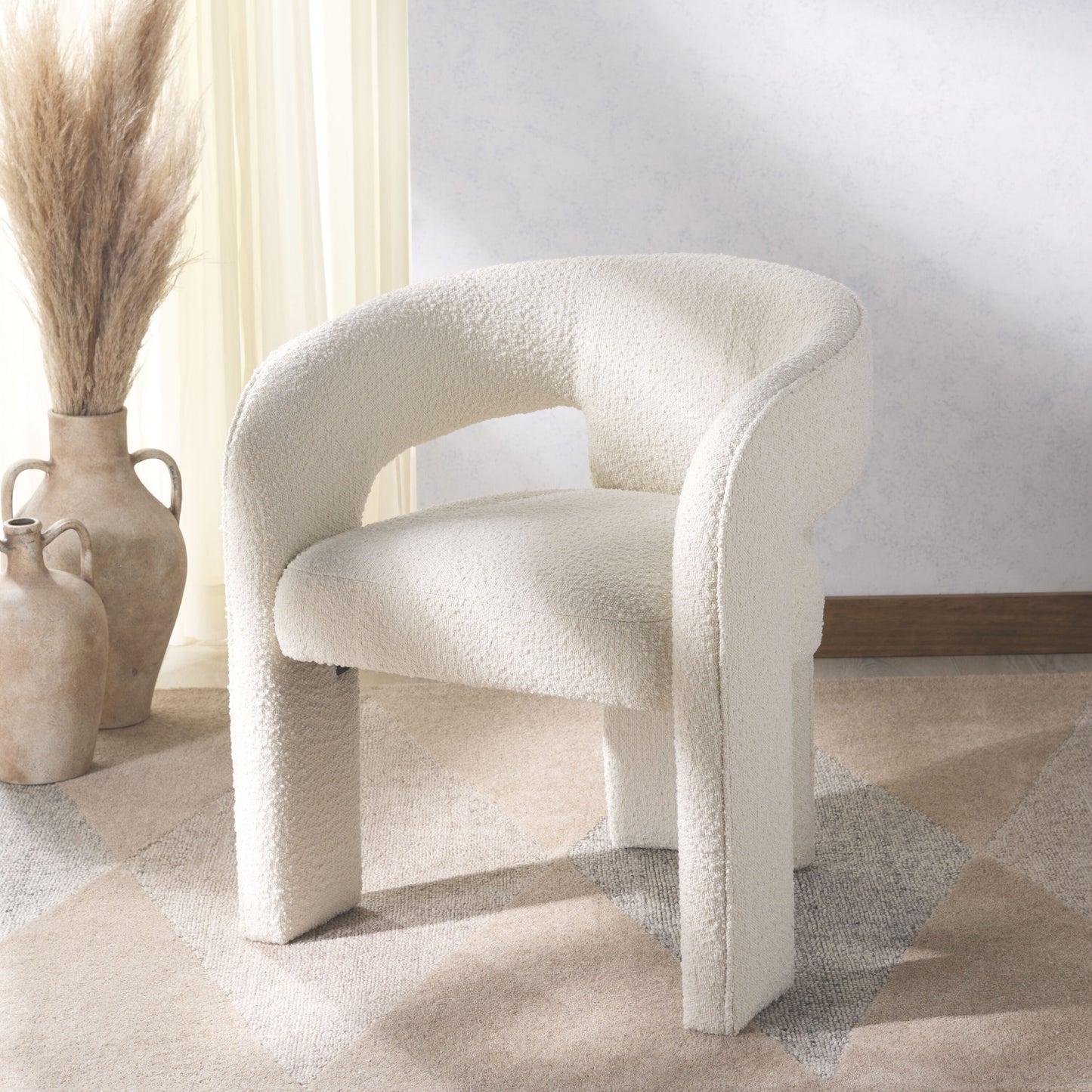 Safavieh  Catharia Scandinavian Style Boucle 3 Leg Dining Chair/Ivory