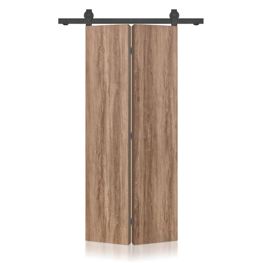 CALHOME 34-in x 96-in Walnut MDF Hollow core Single bifold Barn Door (Hardware Included)