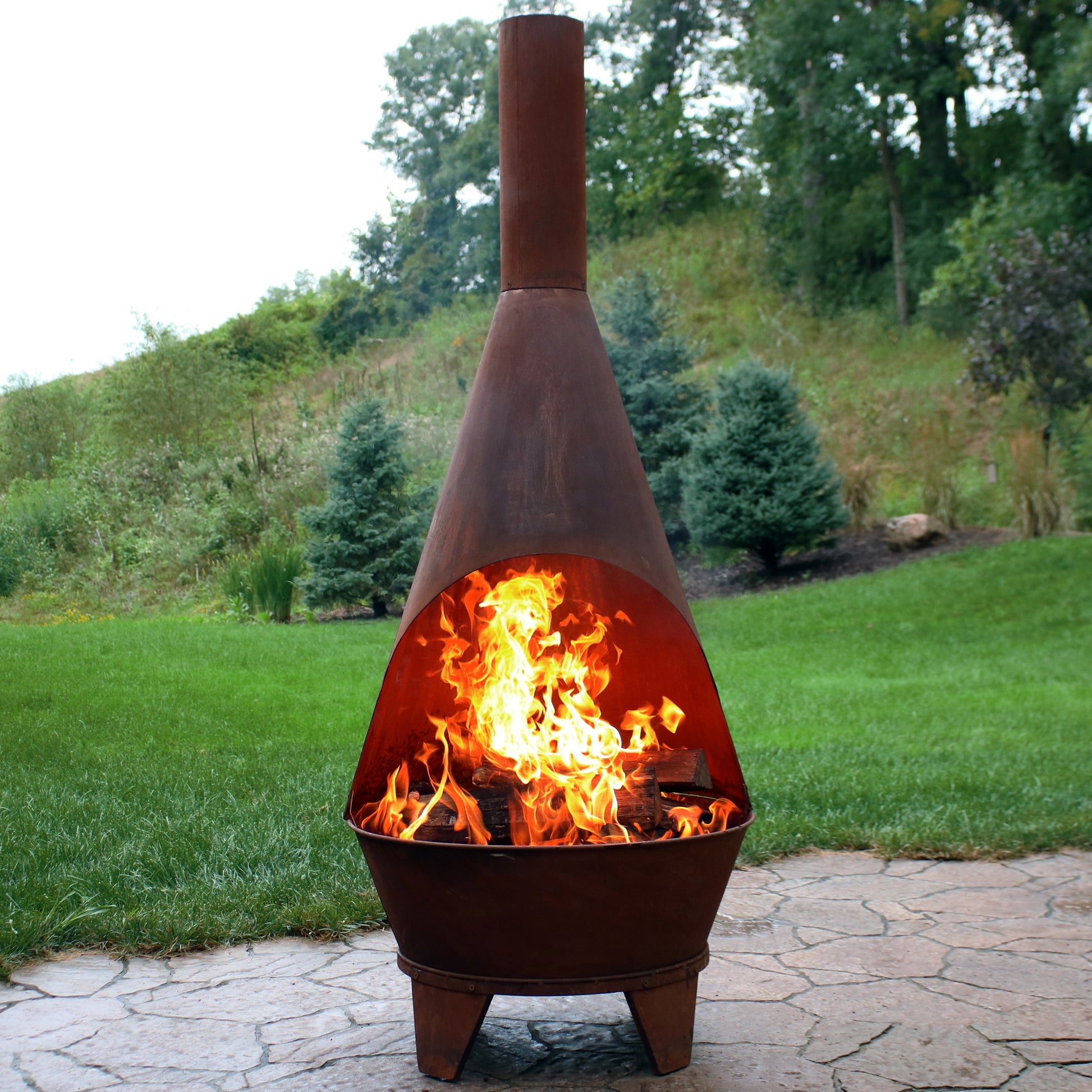 Sunnydaze Decor 75-in H x 30-in D x 30-in W Rustic Patina Steel Chiminea