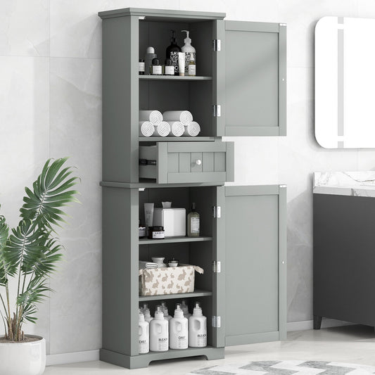 Dexmalle  Grey Freestanding Tall Bathroom Storage Cabinet with Adjustable Shelf