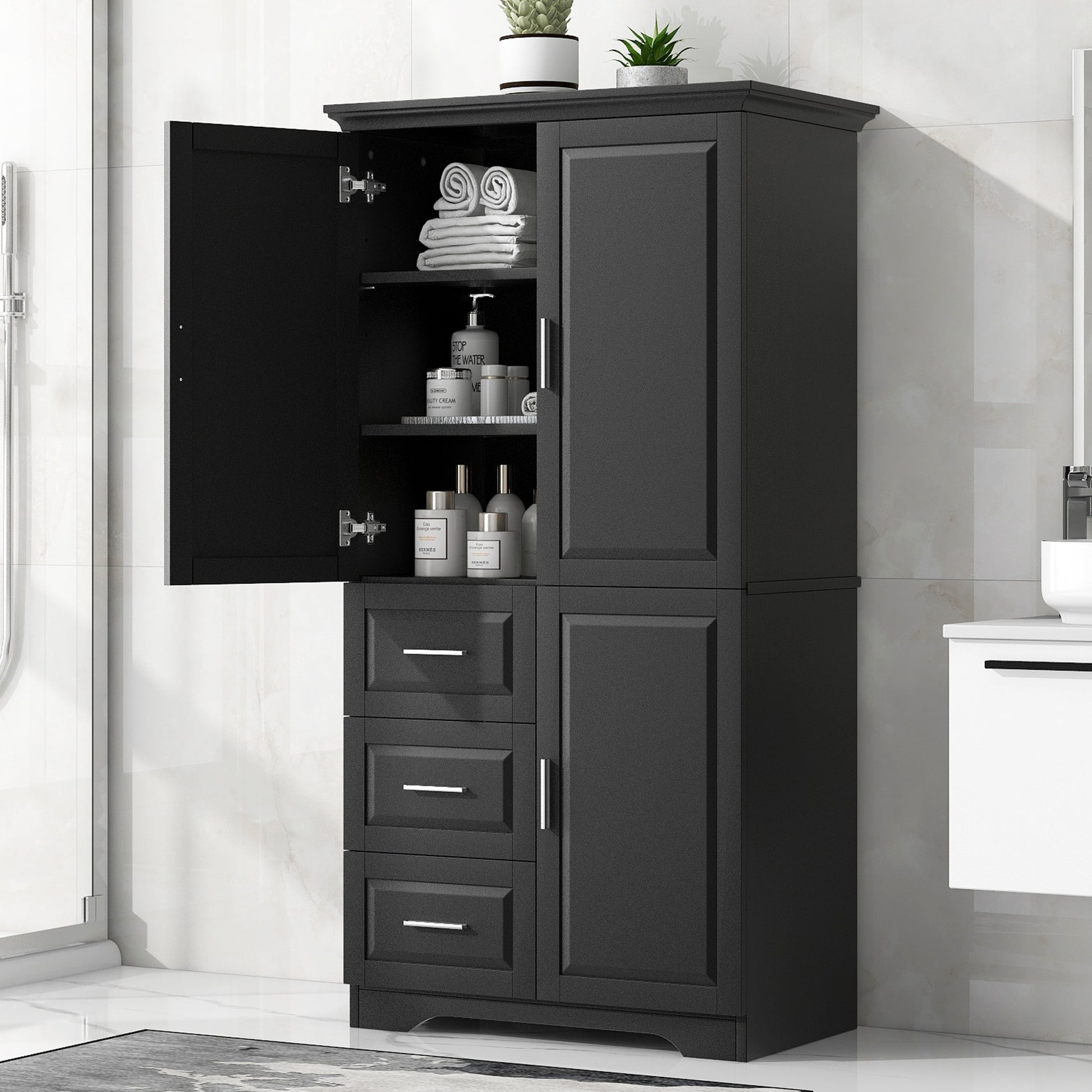 Dexmalle  Black Tall and Wide Storage Cabinet with Three Drawers