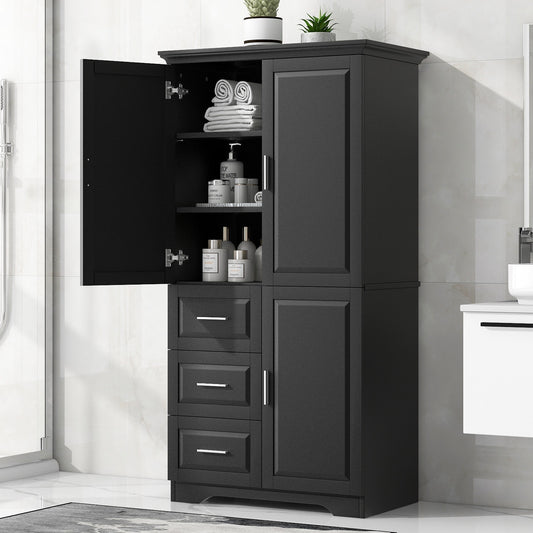 Dexmalle  Black Tall and Wide Storage Cabinet with Three Drawers