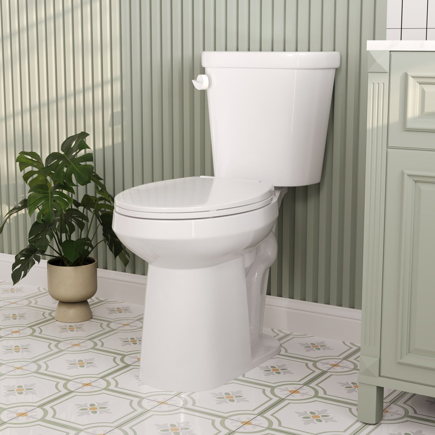 DeerValley Dynasty White Elongated Tall height 12-in Rough-In WaterSense 1.28 GPF Soft Close 2-piece Toilet