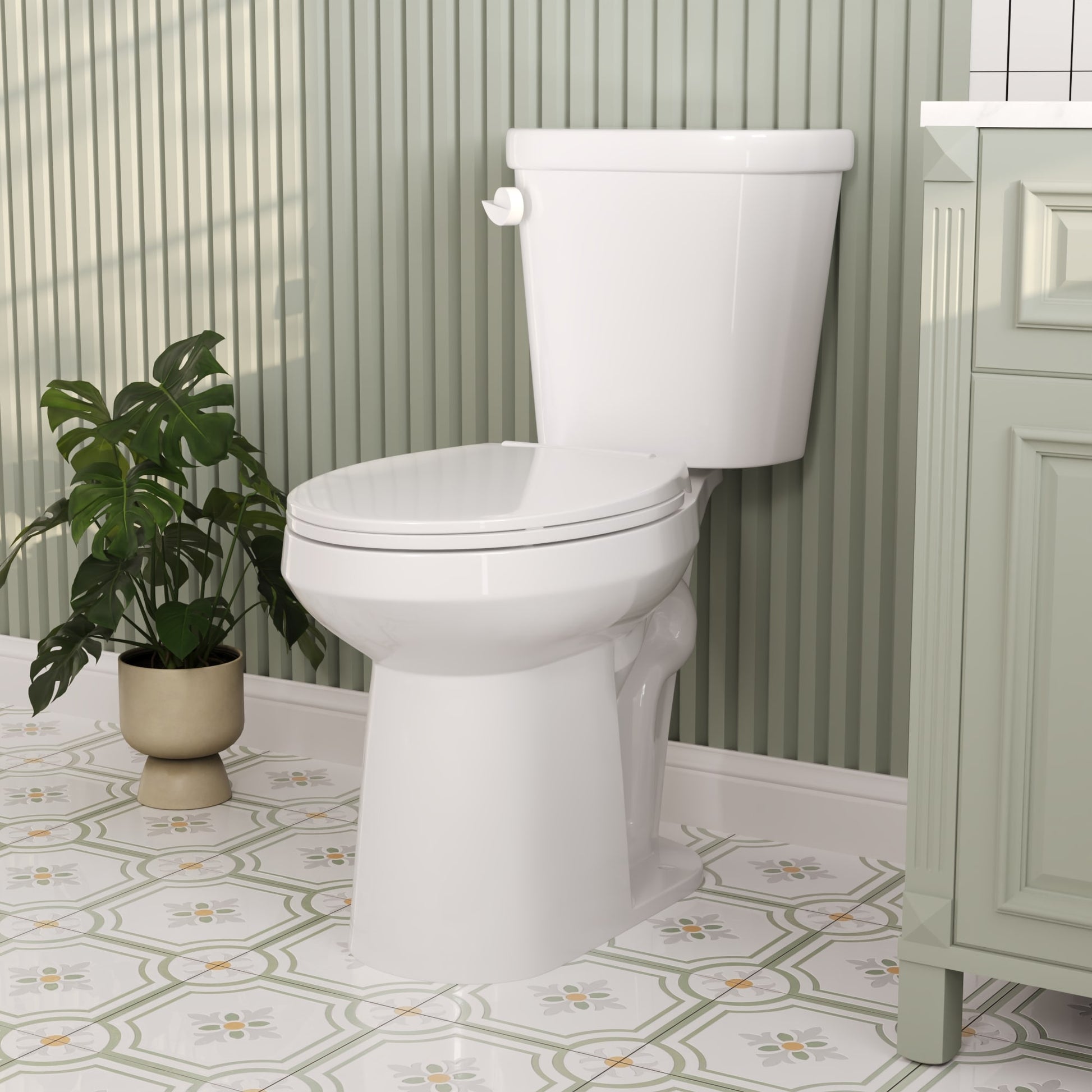DeerValley Dynasty White Elongated Tall height 12-in Rough-In WaterSense 1.28 GPF Soft Close 2-piece Toilet