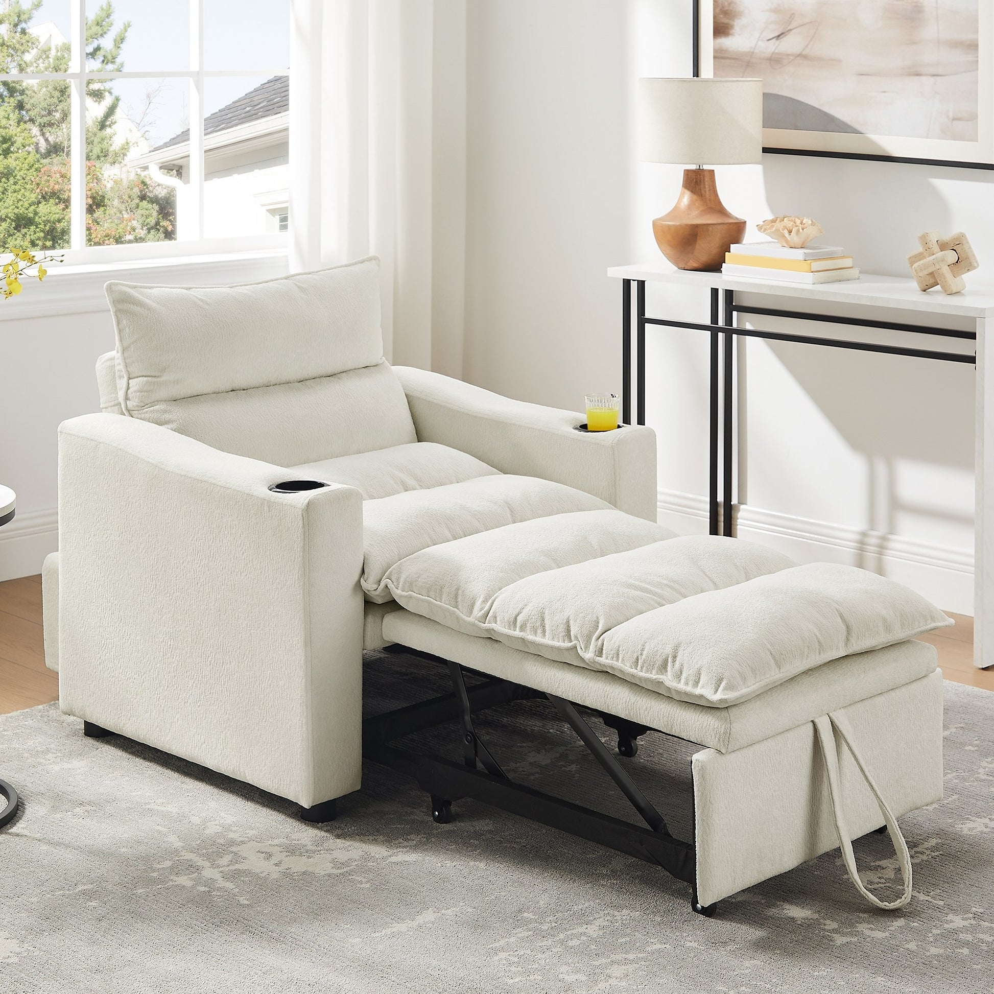 Dexmalle  Beige Convertible Small  Sleeper Sofa Chair Bed