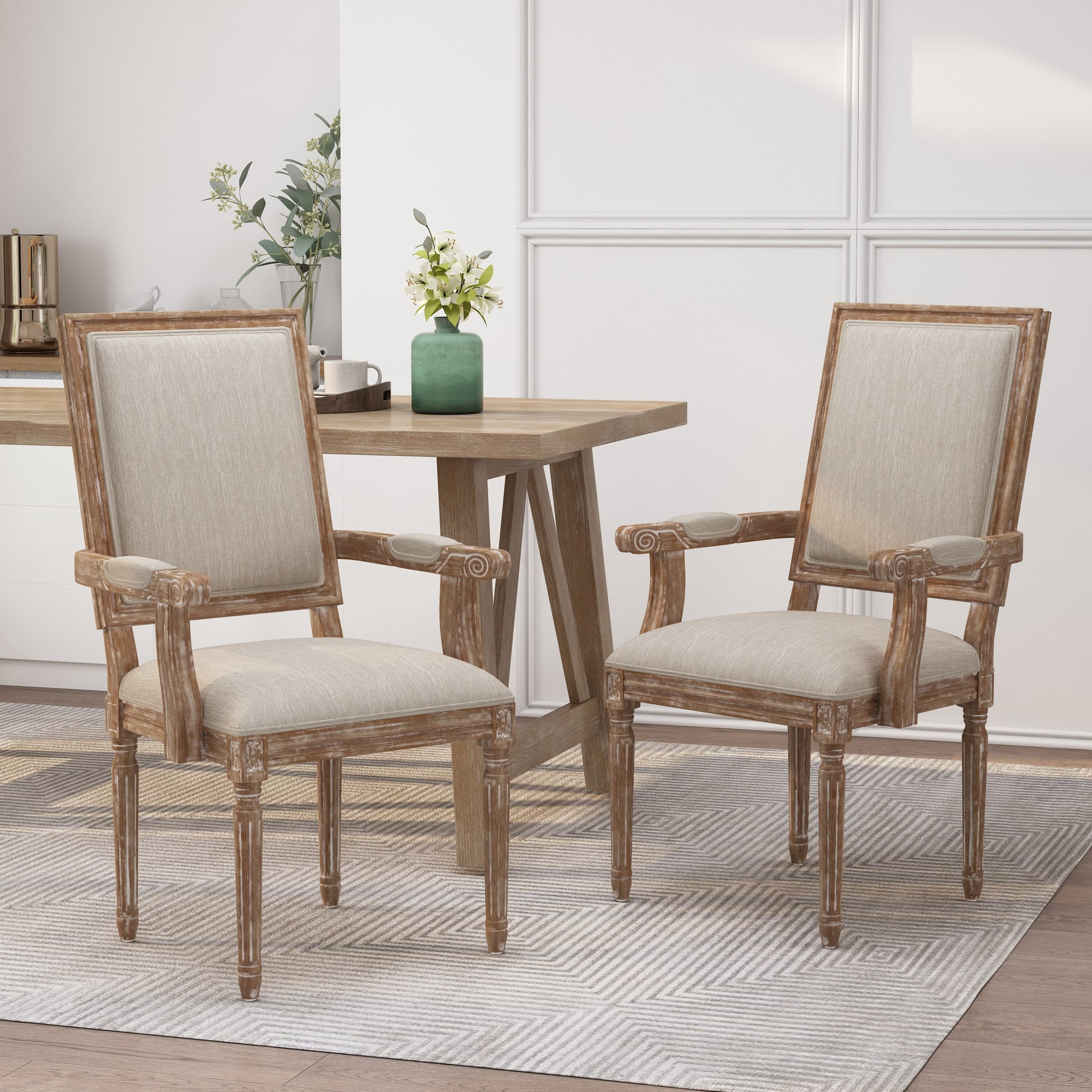 Christopher Knight Home Maria French Country Wood Upholstered Dining Chair Set of 2 Beige and Natural