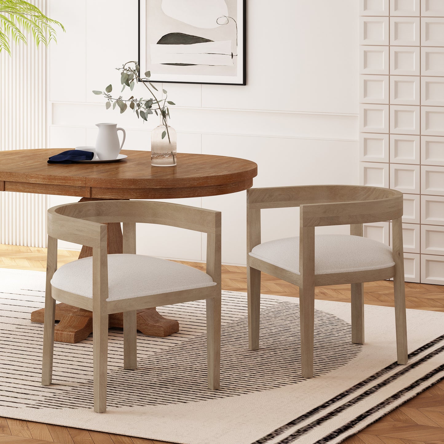 Christopher Knight Home Ladieu Fabric Upholstered Wood Tub Dining Chairs Set of 2 Light Ash and Almond