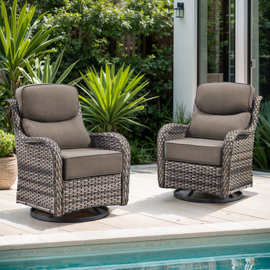 Pocassy Set of 2 Wicker Gray Steel Frame Swivel glider Gray Solid Seat