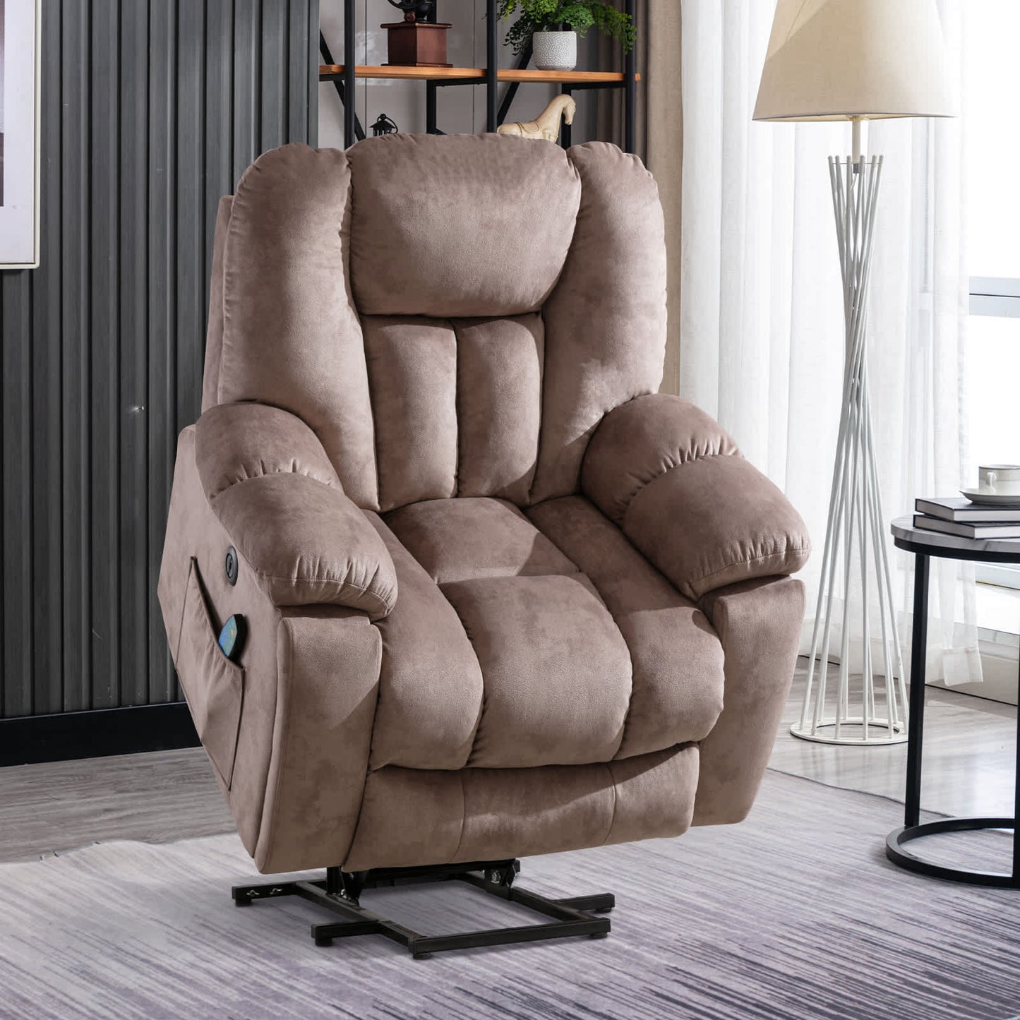 Bestier 40.6 in. Khaki Microfiber Oversize Power Lift Recliner Chair with Massage and Heating
