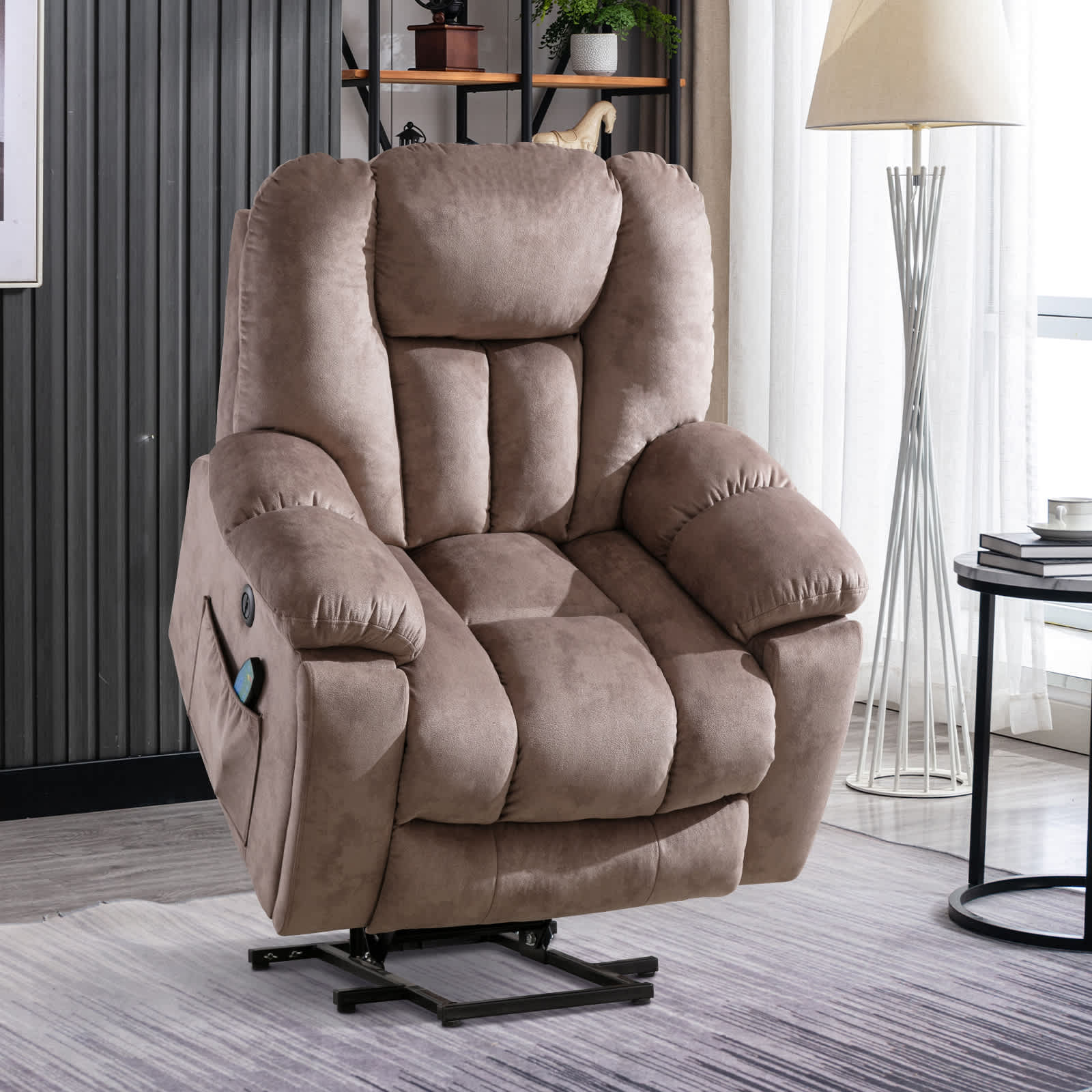 Bestier 40.6 in. Khaki Microfiber Oversize Power Lift Recliner Chair with Massage and Heating