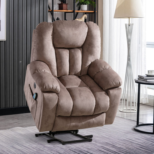 Bestier 40.6 in. Khaki Microfiber Oversize Power Lift Recliner Chair with Massage and Heating