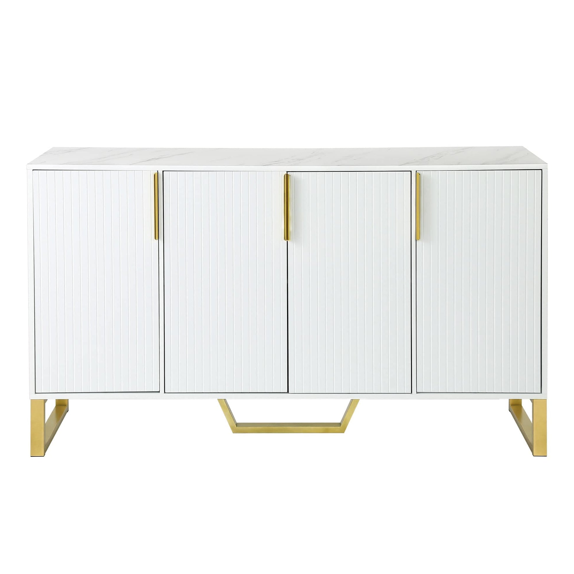 Vynxaria  Modern Sideboard with Four Doors Metal Handles Legs Adjustable Shelves White Kitchen Cabinet
