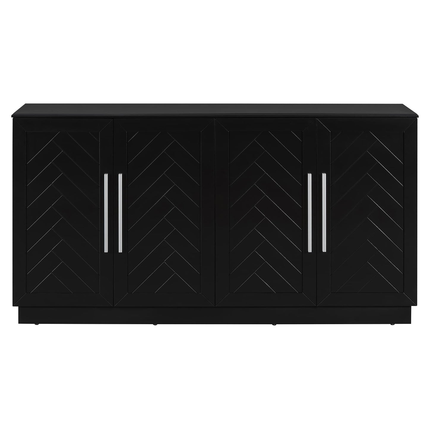 Vynxaria  Sideboard Buffet Cabinet with Adjustable Shelves Silver Handles Black for Kitchen Dining Room Living Room