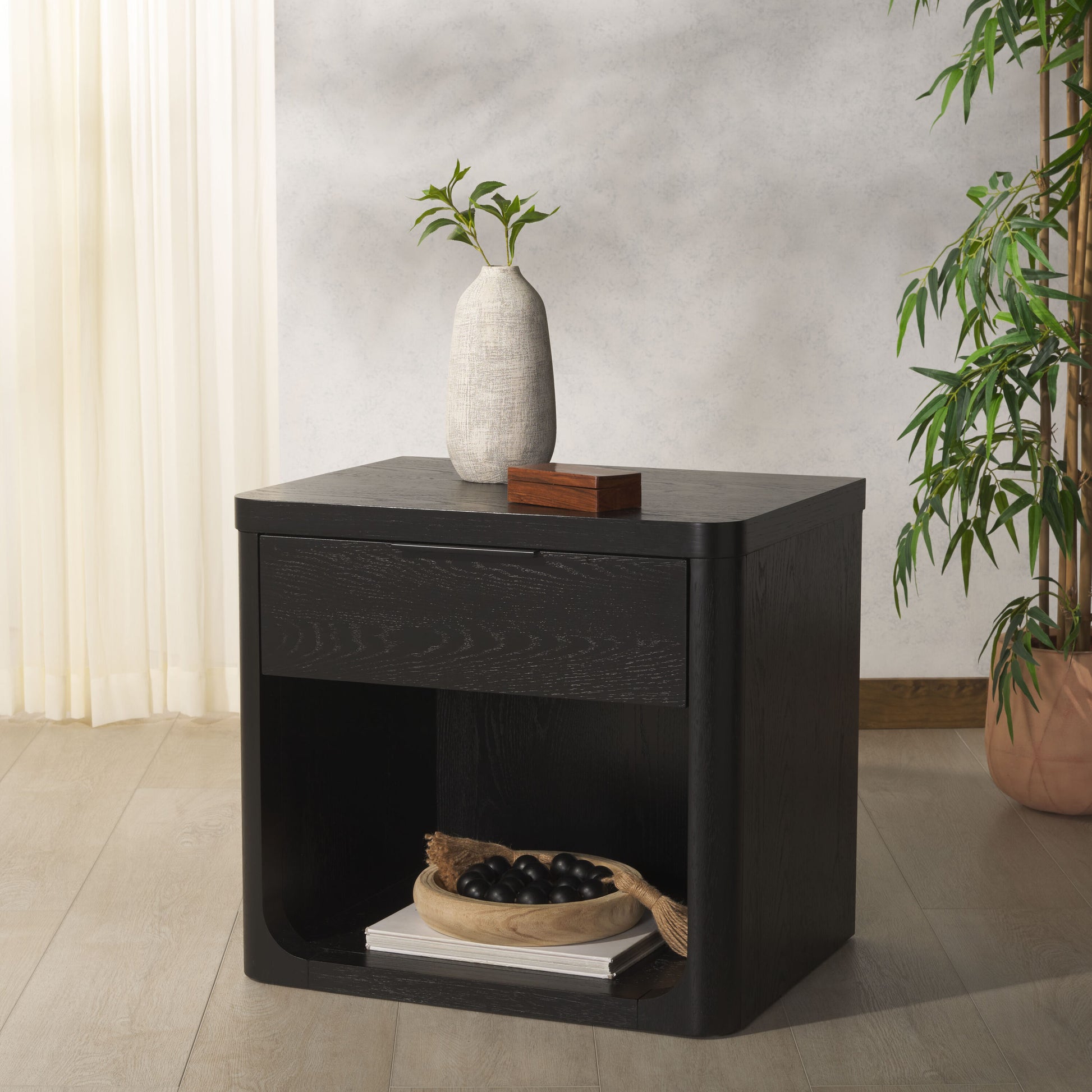 Safavieh  Raylie Scandinavian Style 1 Drawer Wood Nightstand/Black